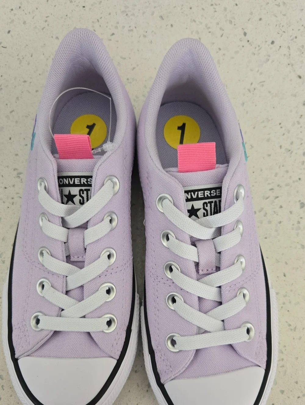 Converse Kids Lavender Low Top Sneakers with Pink Heel Tab